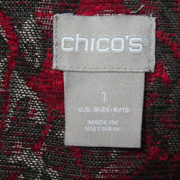 Chicos Red Metallic Tapestry Brocade Topper Coat Womens M 1 Regal Whimsygoth - Picture 7 of 9